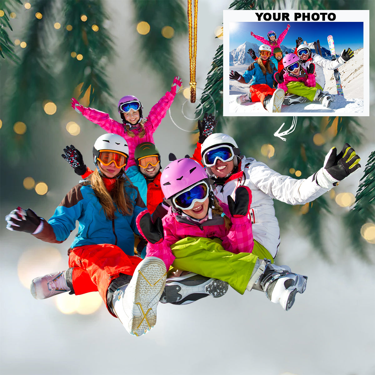 Skiing Family Personalized Custom Photo Mica Ornament Christmas Gift For Family Family