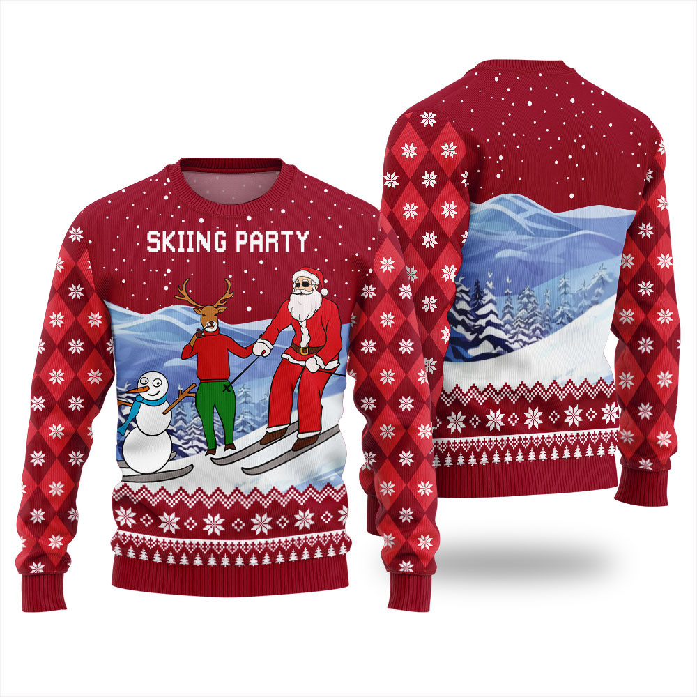 Skiing Party Ugly Christmas Sweater For Unisex Holiday Gift Merch That Everyone Will Adore