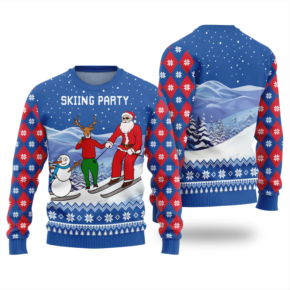 Skiing Party Ugly Christmas Sweater For Women Warm Winter Sweater to Brighten Your Holidays