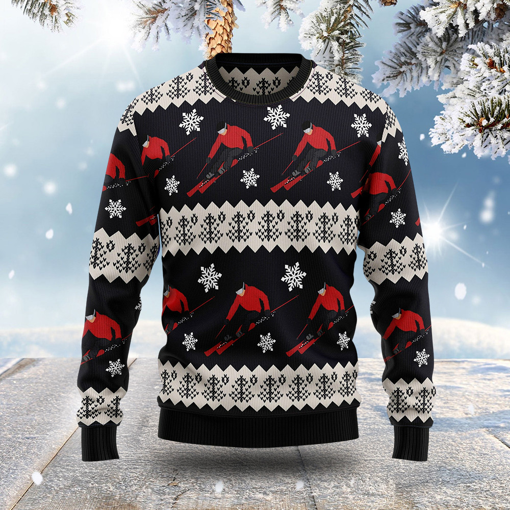 Skiing Ugly Christmas Sweater Sport Themed Winter Clothing Xmas Gifts For Him