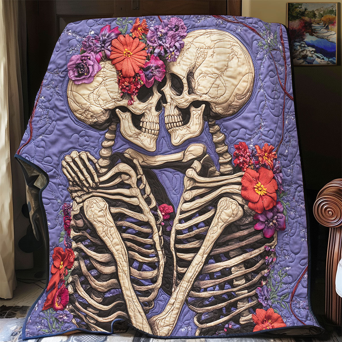 Skull Always With Me Quilt Best Decoration Gift For Friends and Family on Halloween Day