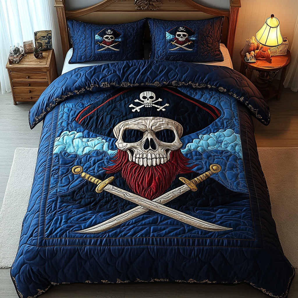 Skull and Crossbones Quilted Bedding Set Holiday Duvet Covers Gifts With Skulls On Them
