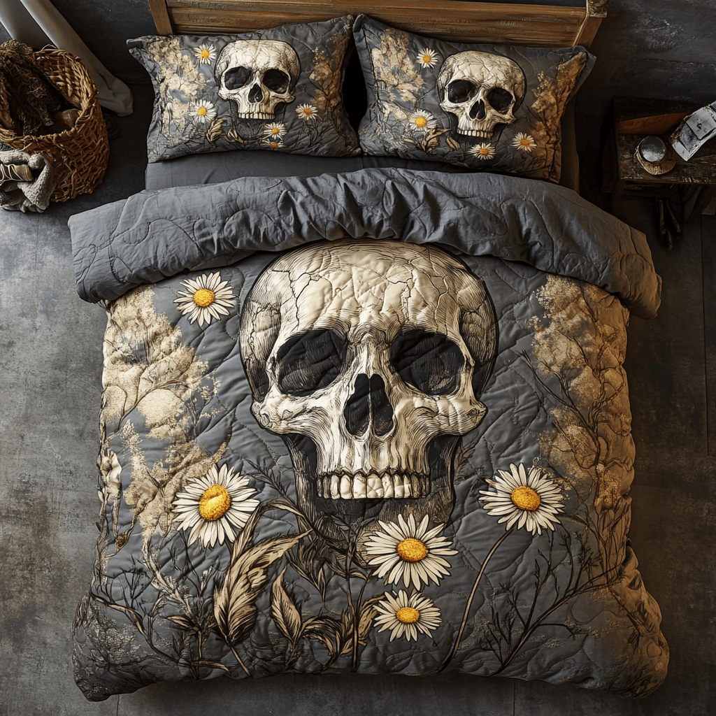 Skull And Daisies Bedding Set Gift For Lovers and Family