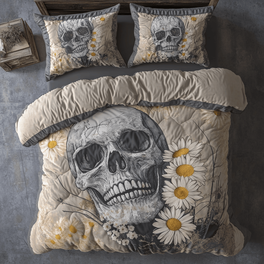 Skull And Daisies Bedding Set Gifts For Lovers and Family