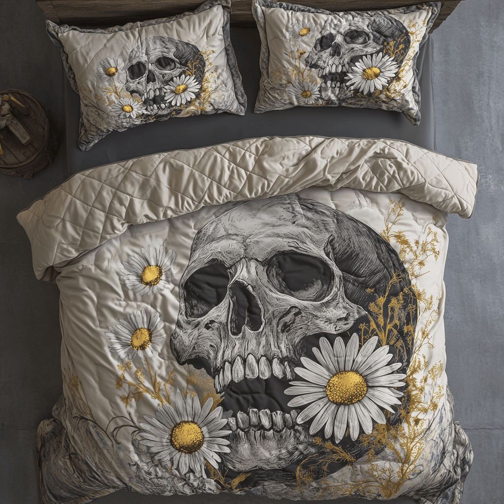 Skull And Daisies Bedding Set Memorable Gift For Lovers and Family