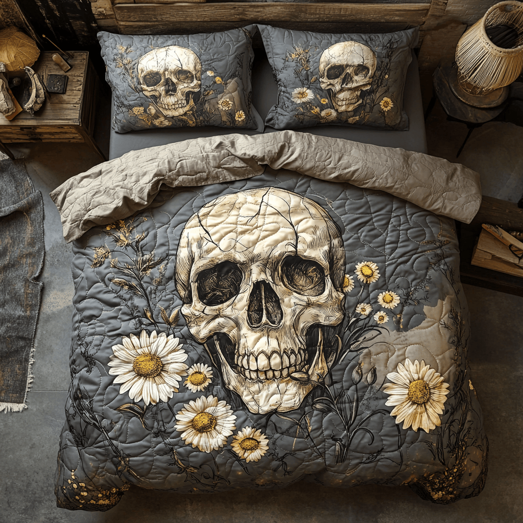 Skull And Daisies Bedding Set Perfect Gift For Lovers and Family