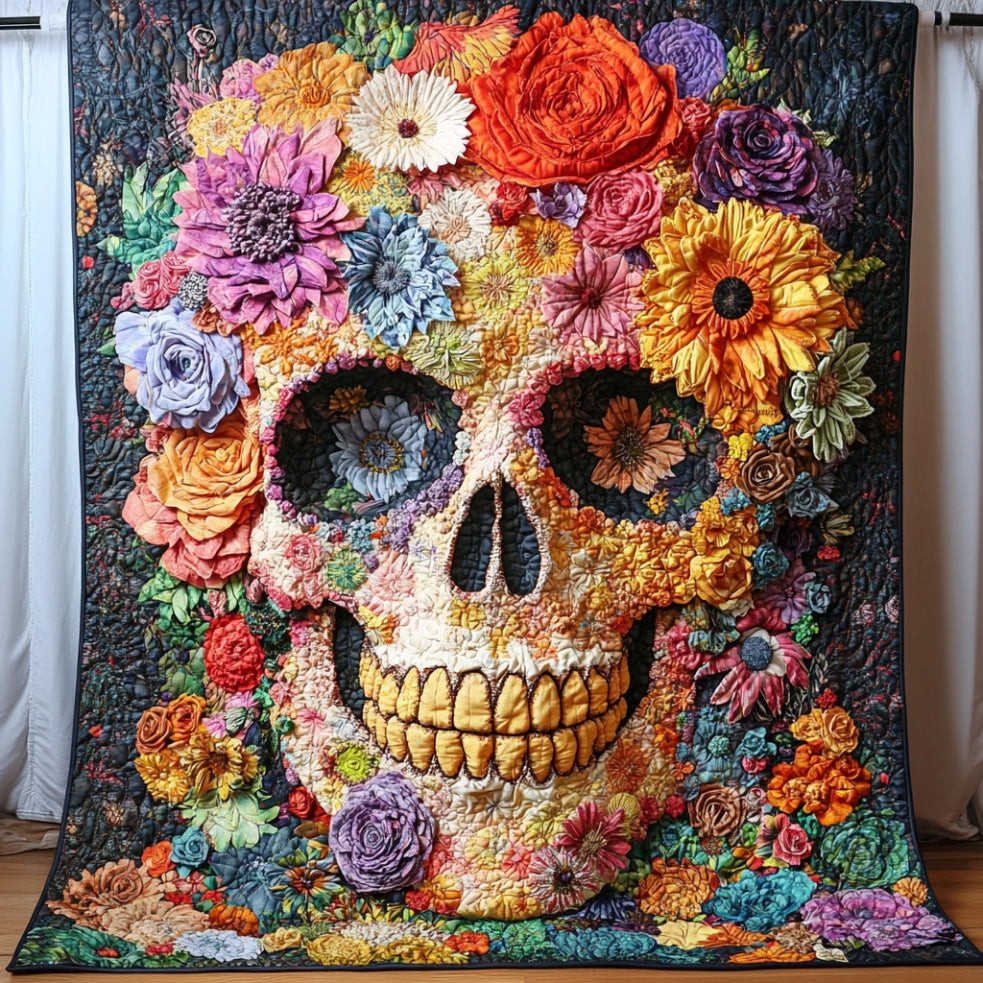 Skull And Flowers Quilt Gift For Lovers and Family and Friends on Halloween Day