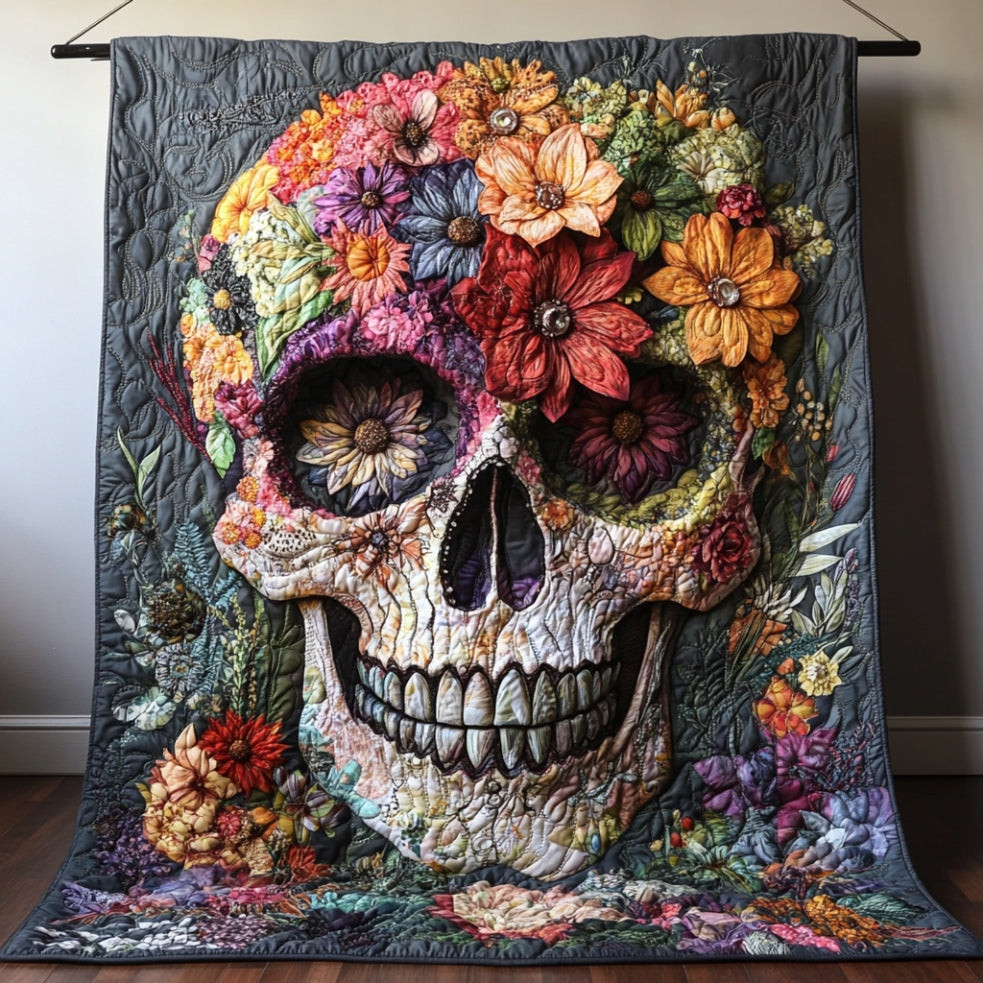 Skull And Flowers Quilt Gifts For Lovers and Family and Friends on Halloween Day