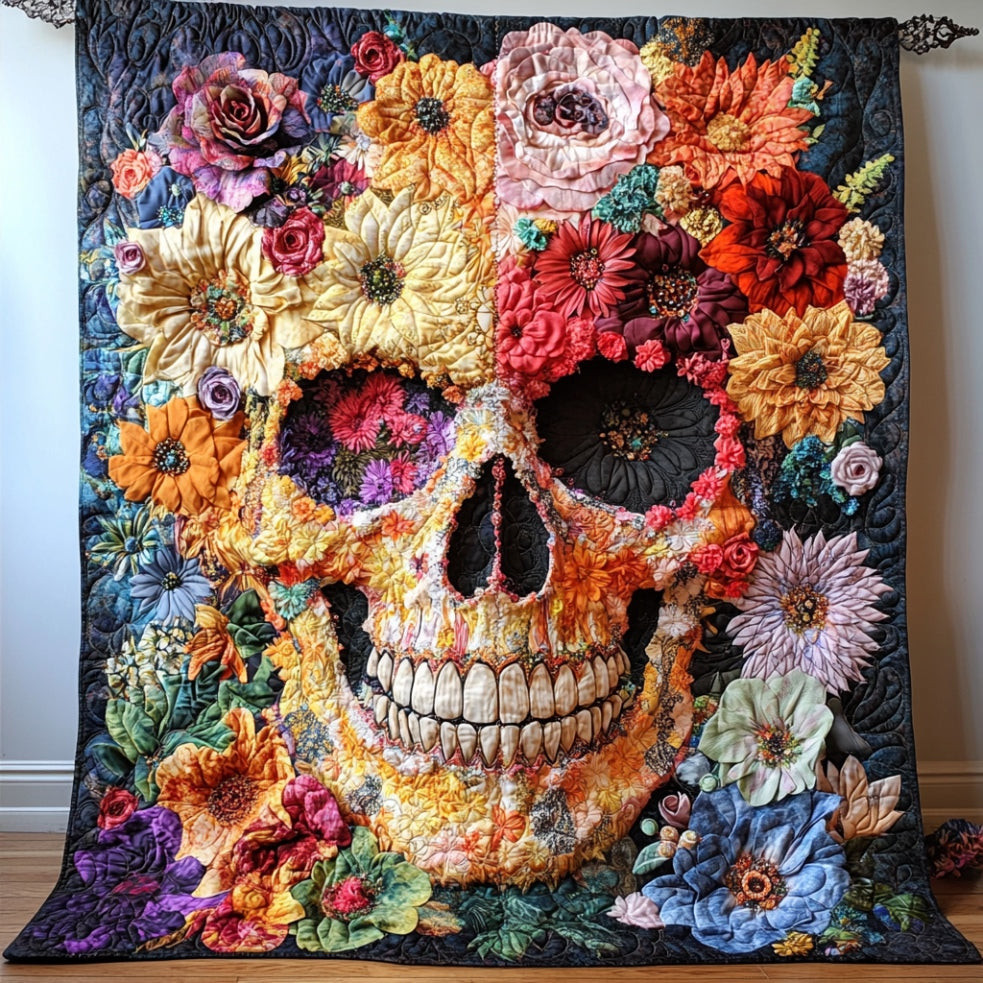 Skull And Flowers Quilt Halloween Gift For Lovers and Family and Friends