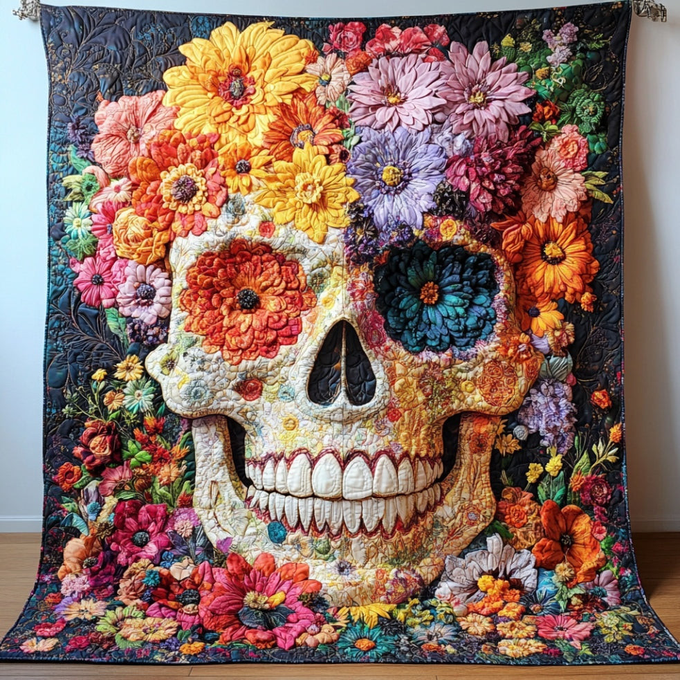 Skull And Flowers Quilt Memorable Gift For Lovers and Family and Friends on Halloween Day