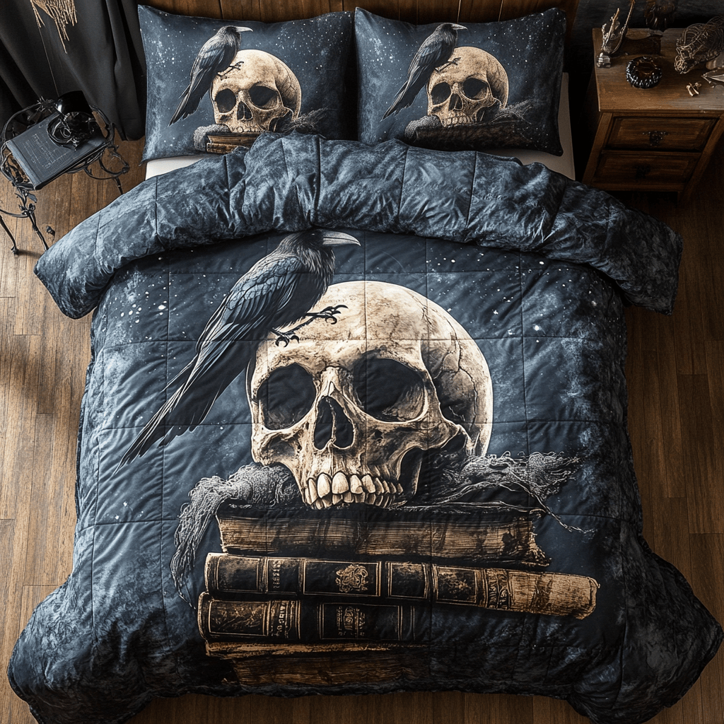 Skull And Raven Bedding Set Best Gift For Lovers and Family and Friends on Halloween Day