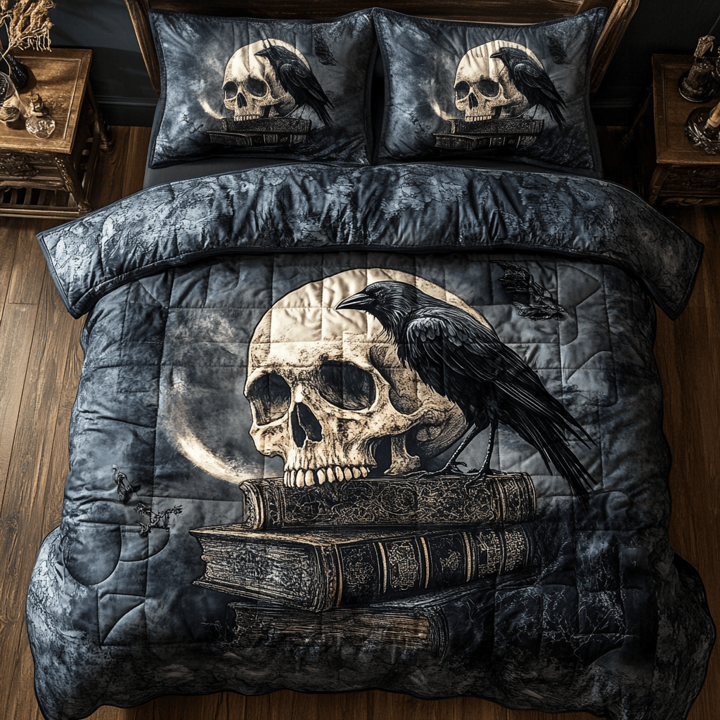 Skull And Raven Bedding Set Gift For Lovers and Family and Friends on Halloween Day