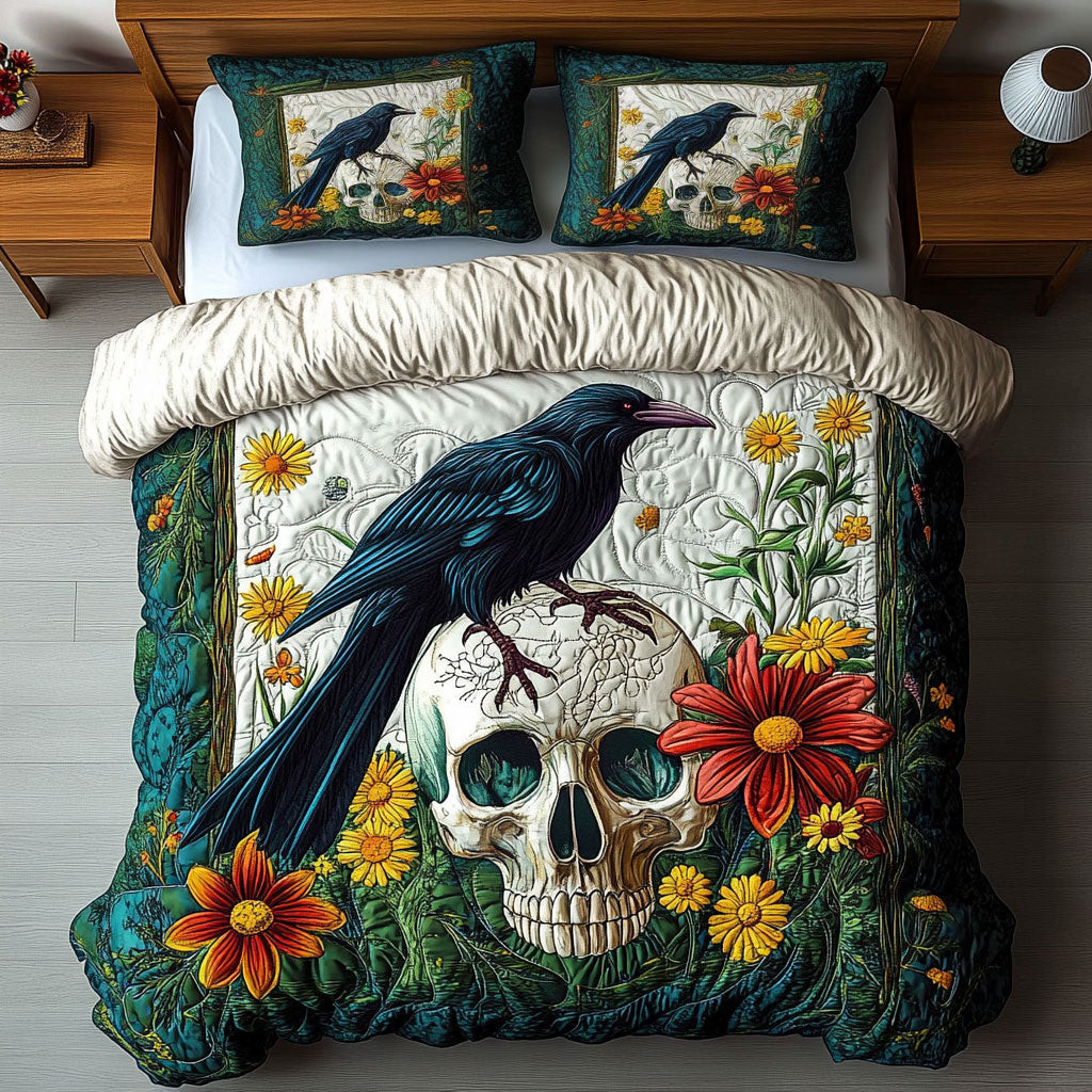 Skull And Raven Bedding Set Gifts For Lovers and Family and Friends on Halloween Day