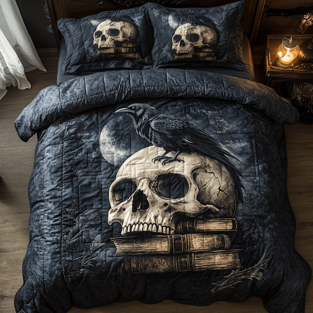 Skull And Raven Bedding Set Memorable Gift For Lovers and Family and Friends on Halloween Day