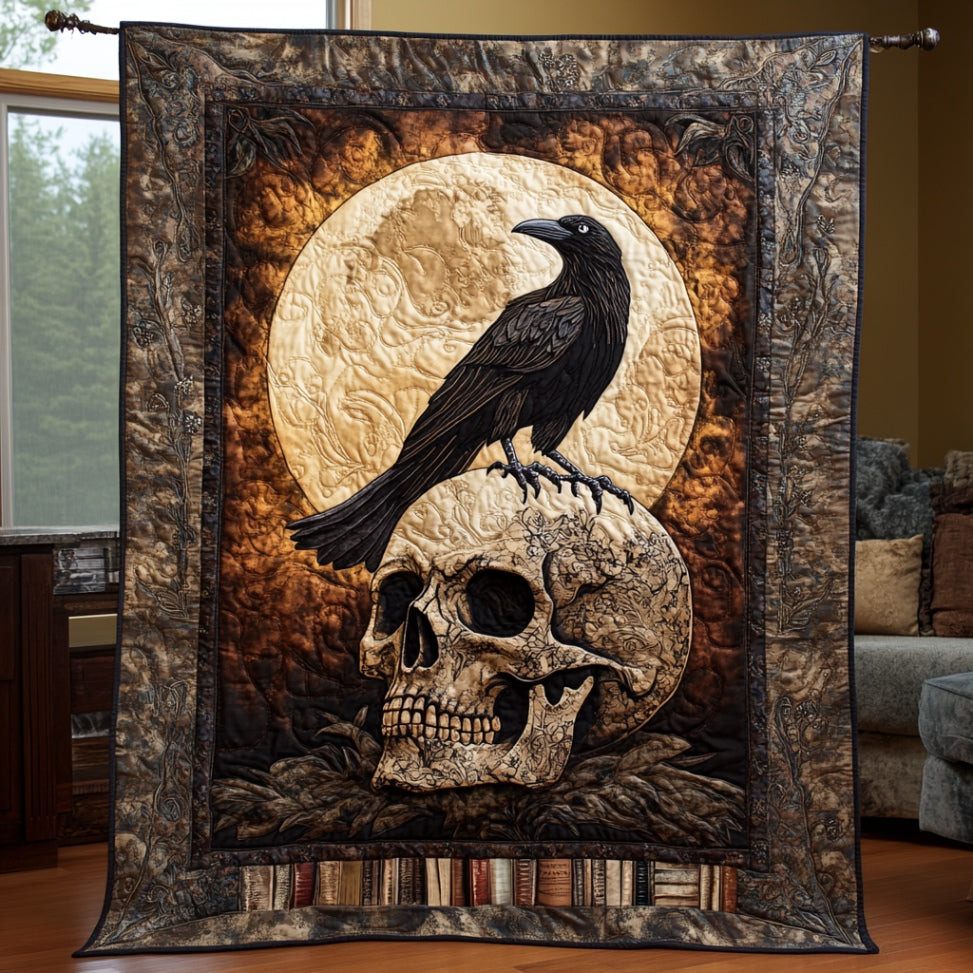 Skull And Raven Quilt Gift For Lovers and Family and Friends on Halloween Day