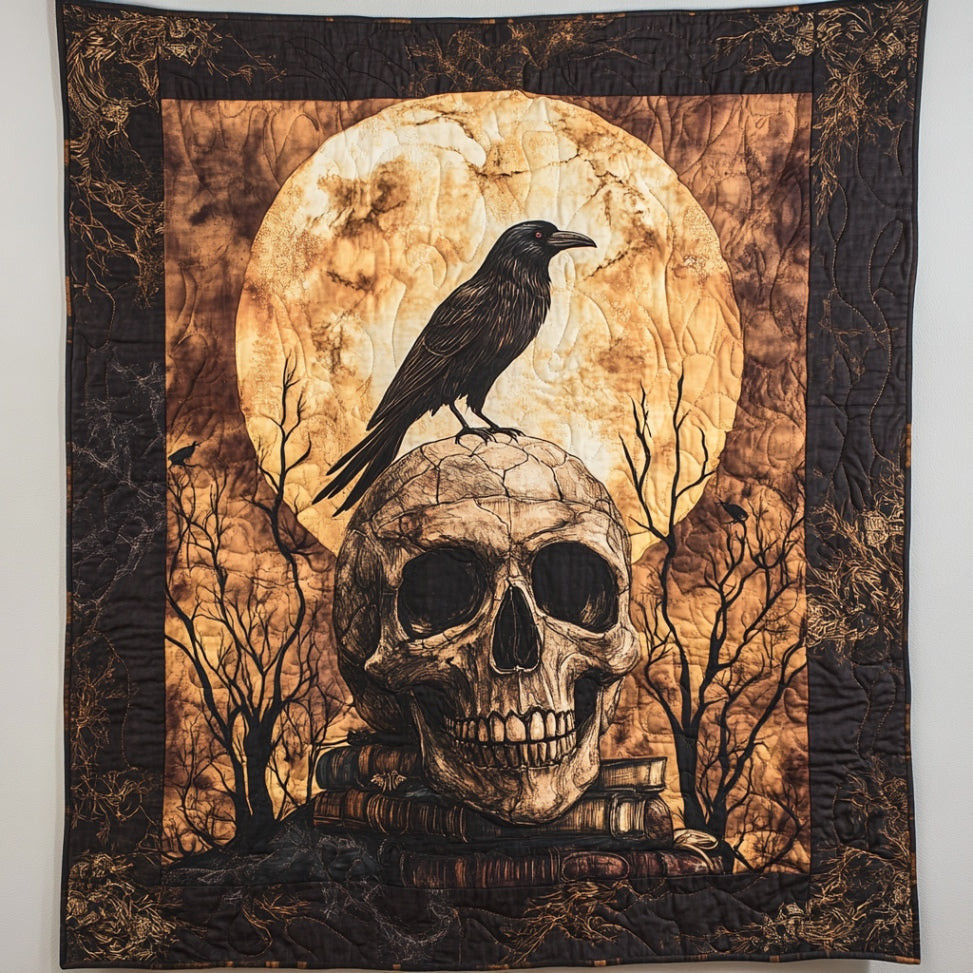 Skull And Raven Quilt Memorable Gift For Lovers and Family and Friends on Halloween Day