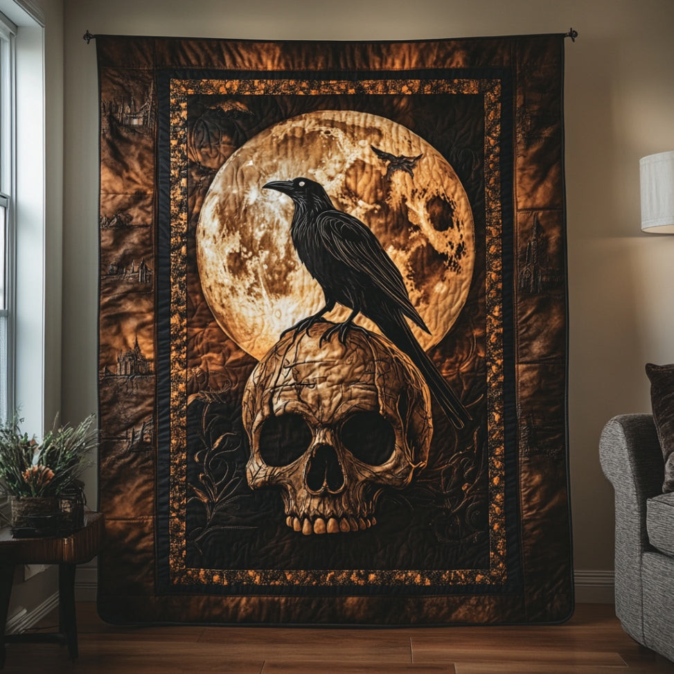 Skull And Raven Quilt Perfect Gift For Lovers and Family and Friends on Halloween Day