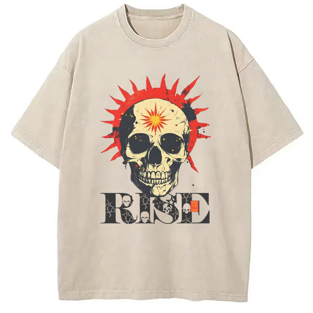 Skull and Sun Washed T-Shirt Cool Graphic Tee For Men Women Gifts For Sister