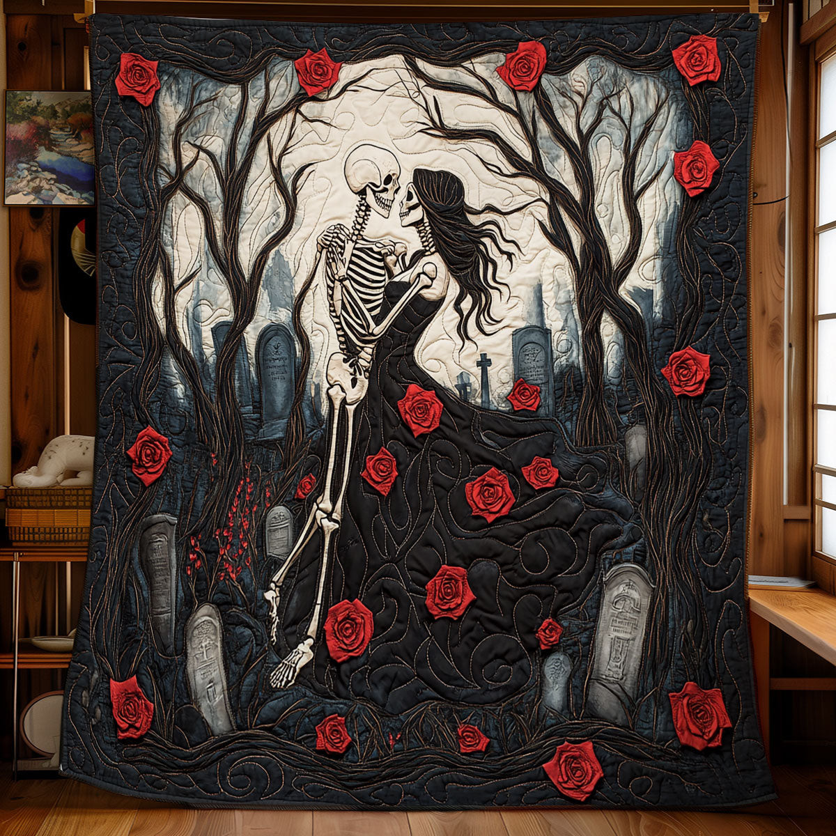 Skull Be My Forever Quilt Gift Decoration For Lovers and Wife and Husbands on Halloween Day