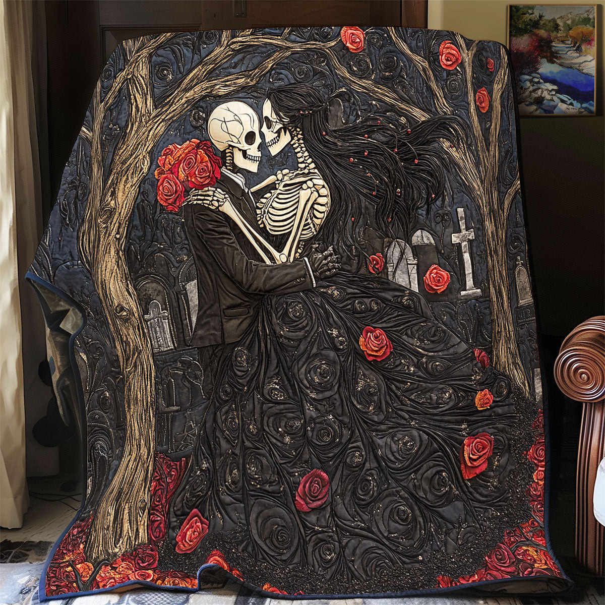 Skull Be My Valentine Quilt Gift For Lovers and Wife and Family on Halloween Day