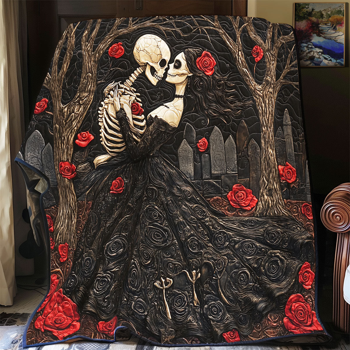 Skull Be My Valentine Quilt Memorable Gift For Lovers on Halloween Day