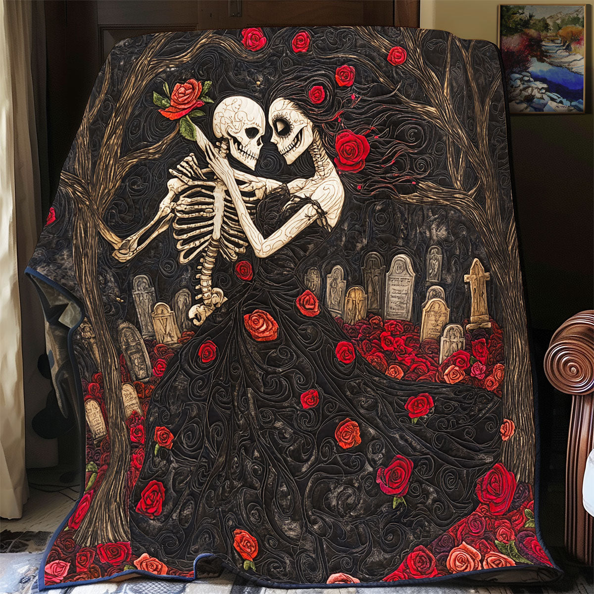 Skull Be My Valentine Quilt Perfect Gift For Lovers and Wife and Husbands on Halloween Day