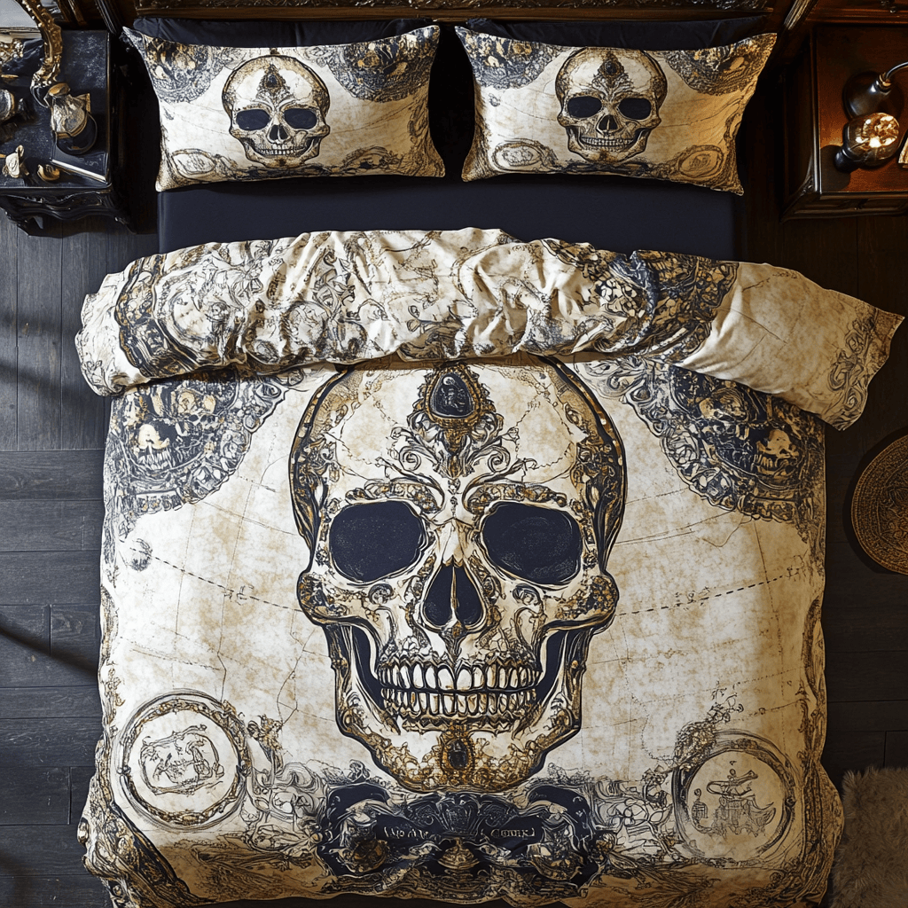 Skull Bedding Set Gift Decor For Friends and Husband on Halloween Day