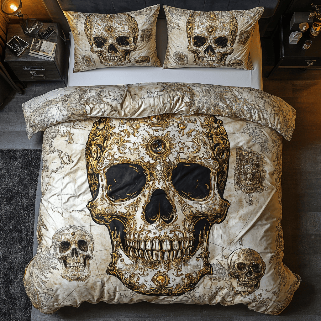 Skull Bedding Set Gifts Decor For Friends and Mens and Husband on Halloween Day