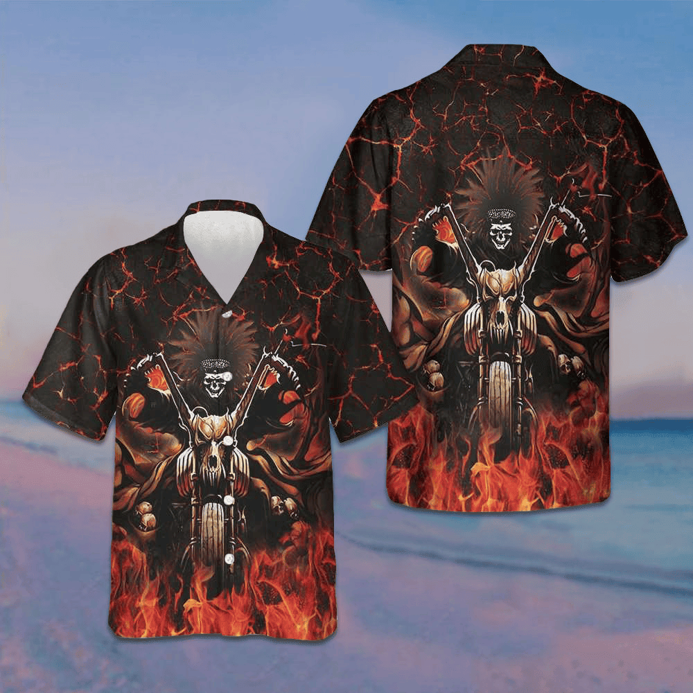 Skull Biker Racing Hawaiian Shirt Men's Button Up Shirt Gifts For Motorcycle Enthusiasts