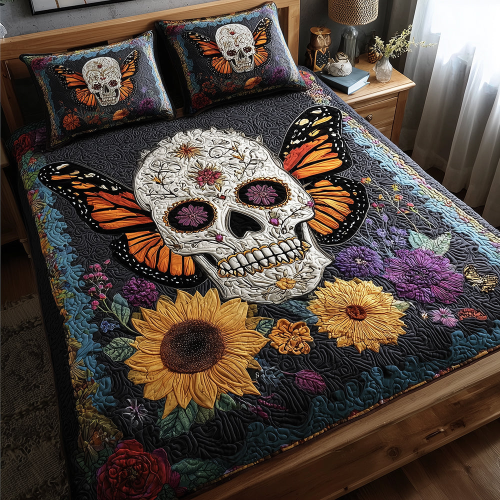 Skull Bloom Quilted Bedding Set Bedroom Decorations Skull Gifts For Men Women