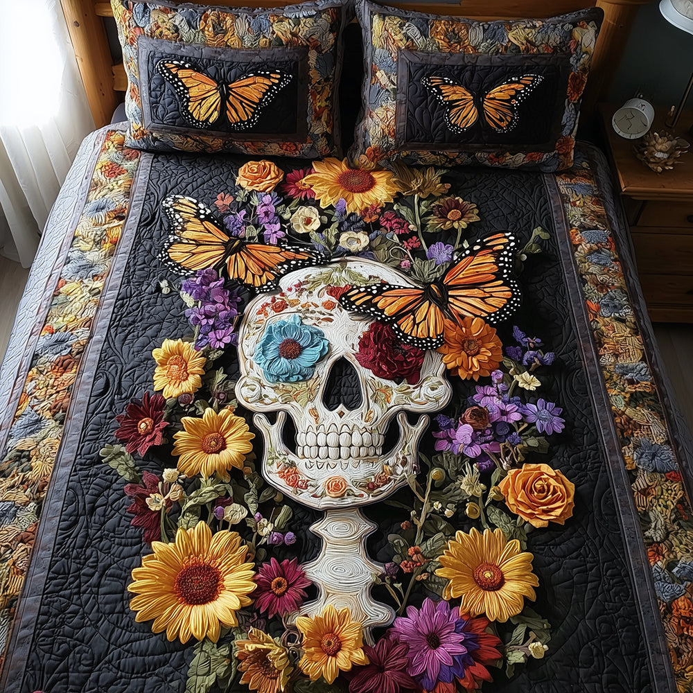 Skull Blossom Quilted Bedding Set Best Comforter Sets Skull Themed Gifts