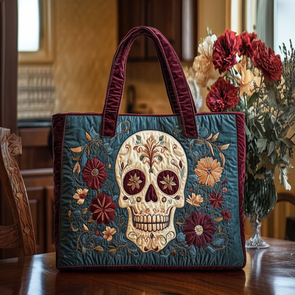 Skull Charm Quilted Tote Bag Skull Gifts For Men
