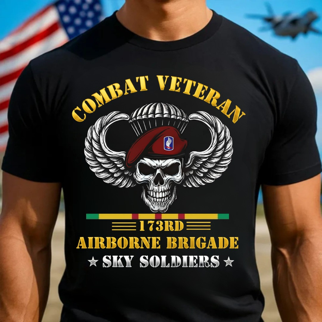 Skull Combat Veteran T-Shirt 173rd Airborne Brigade Sky Soldier Apparel Gifts For Patriots