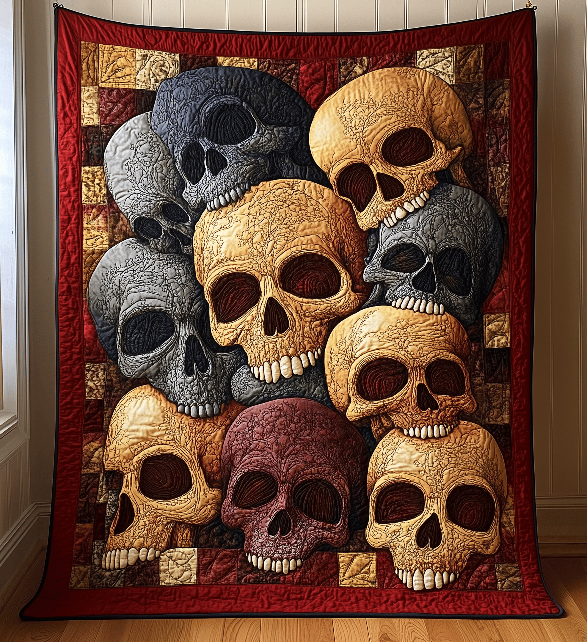 Skull Concept Quilted Blanket Christmas Throw Blanket Romantic Gift for Newlywed