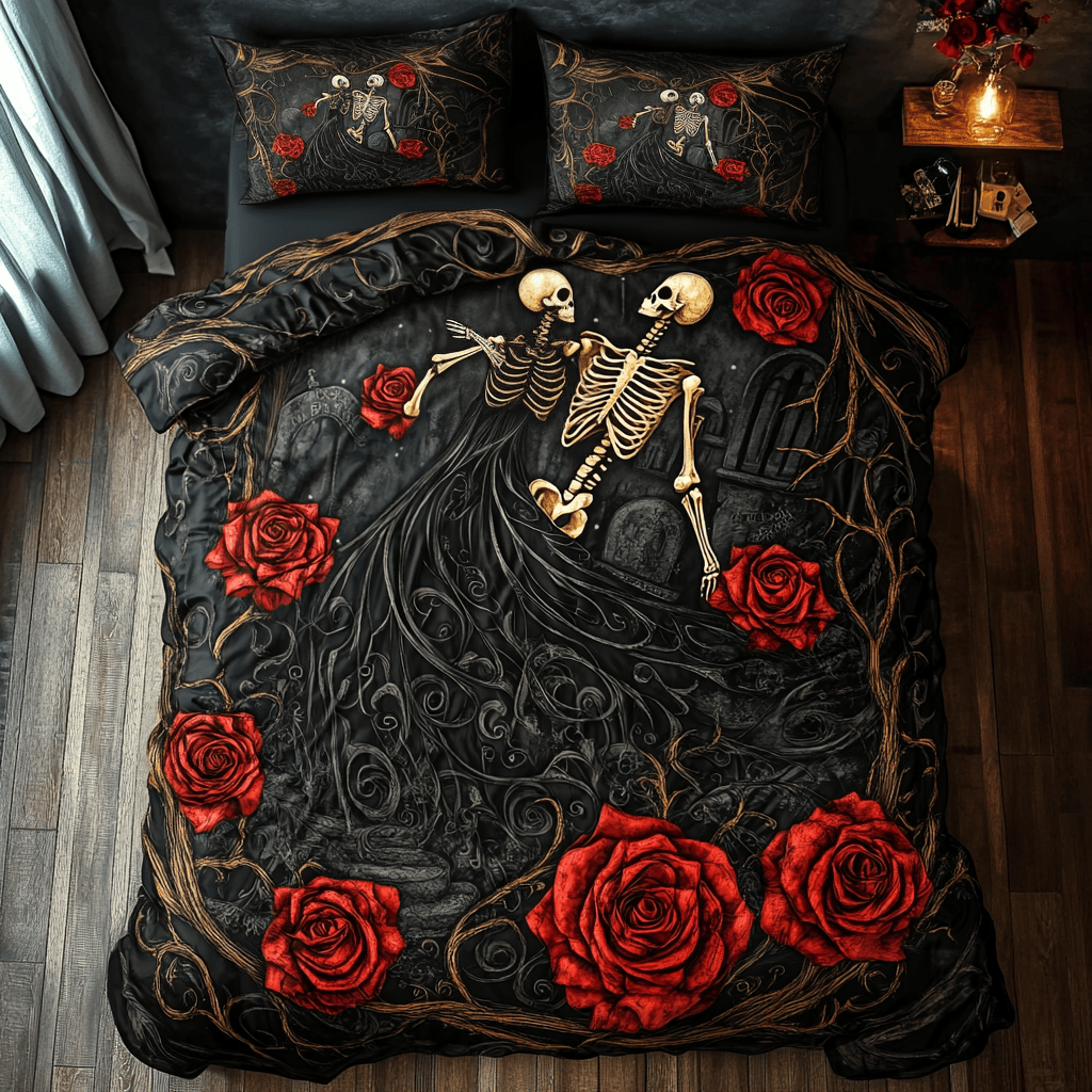 Skull Couple Bedding Set Gift For Lovers and Wifes and Husbands on Halloween Day