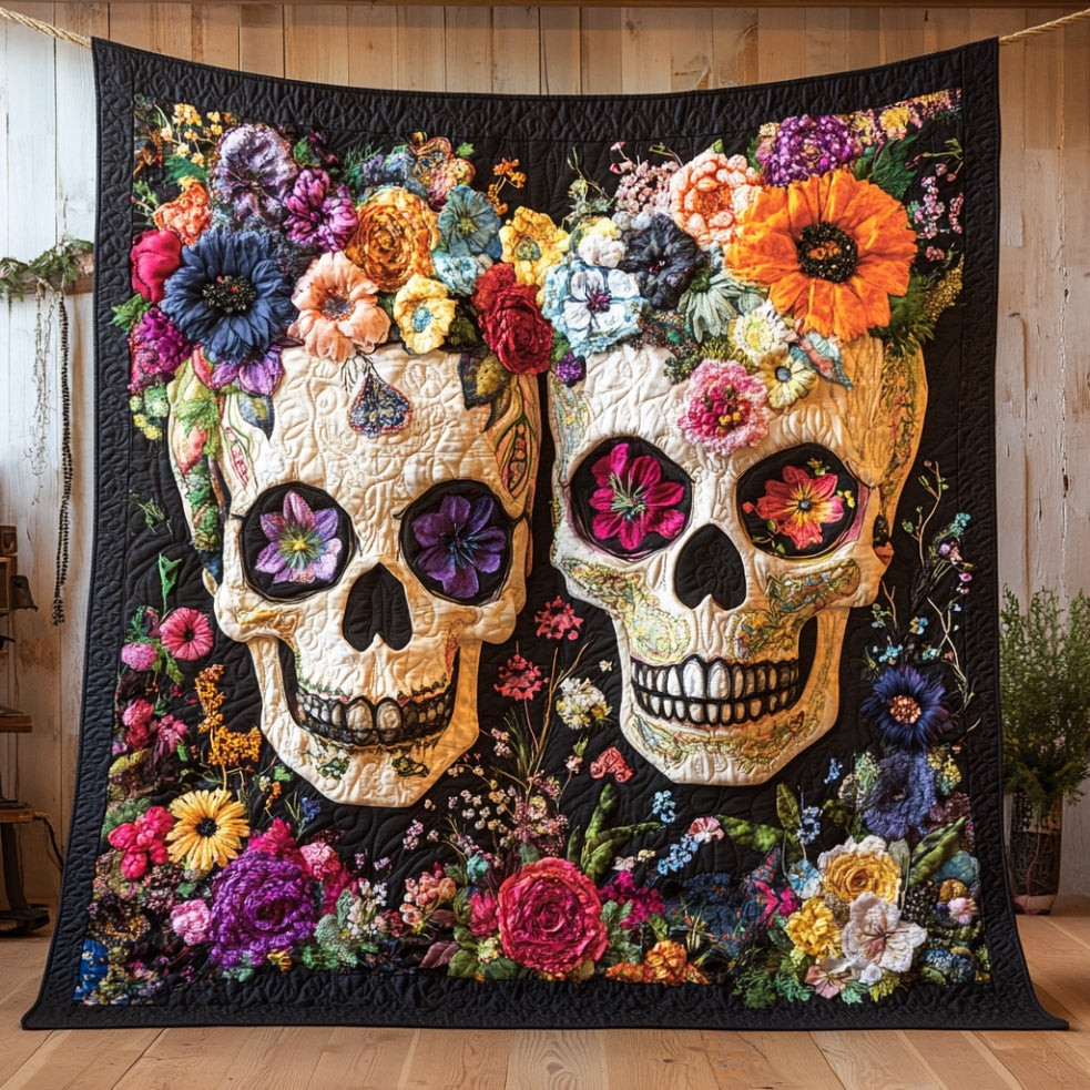 Skull Couple Quilt Gift For Lovers and Wifes and Husbands on Halloween Day