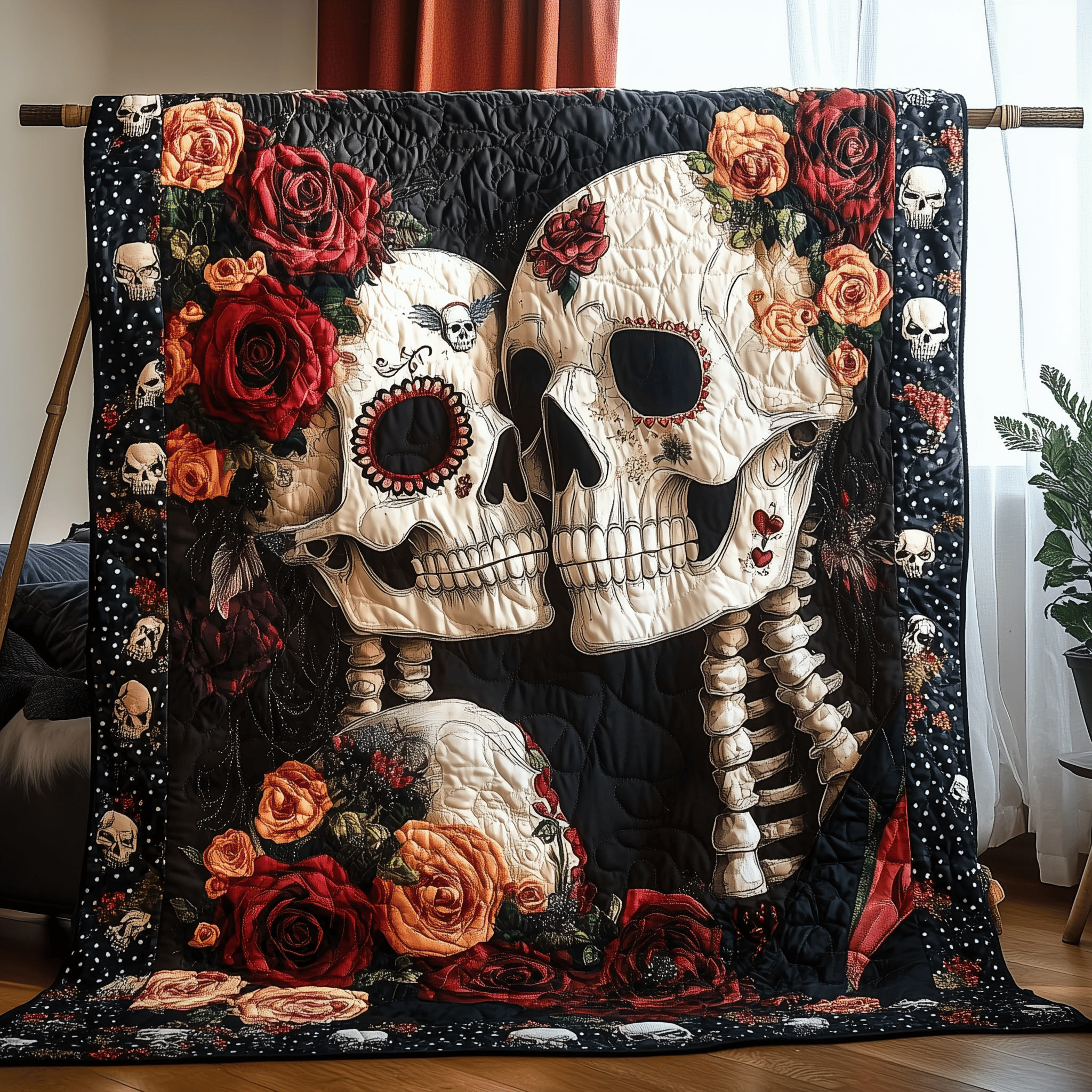 Skull Couple Quilted Blanket Christmas Throw Blanket Best Christmas Gifts For Mom