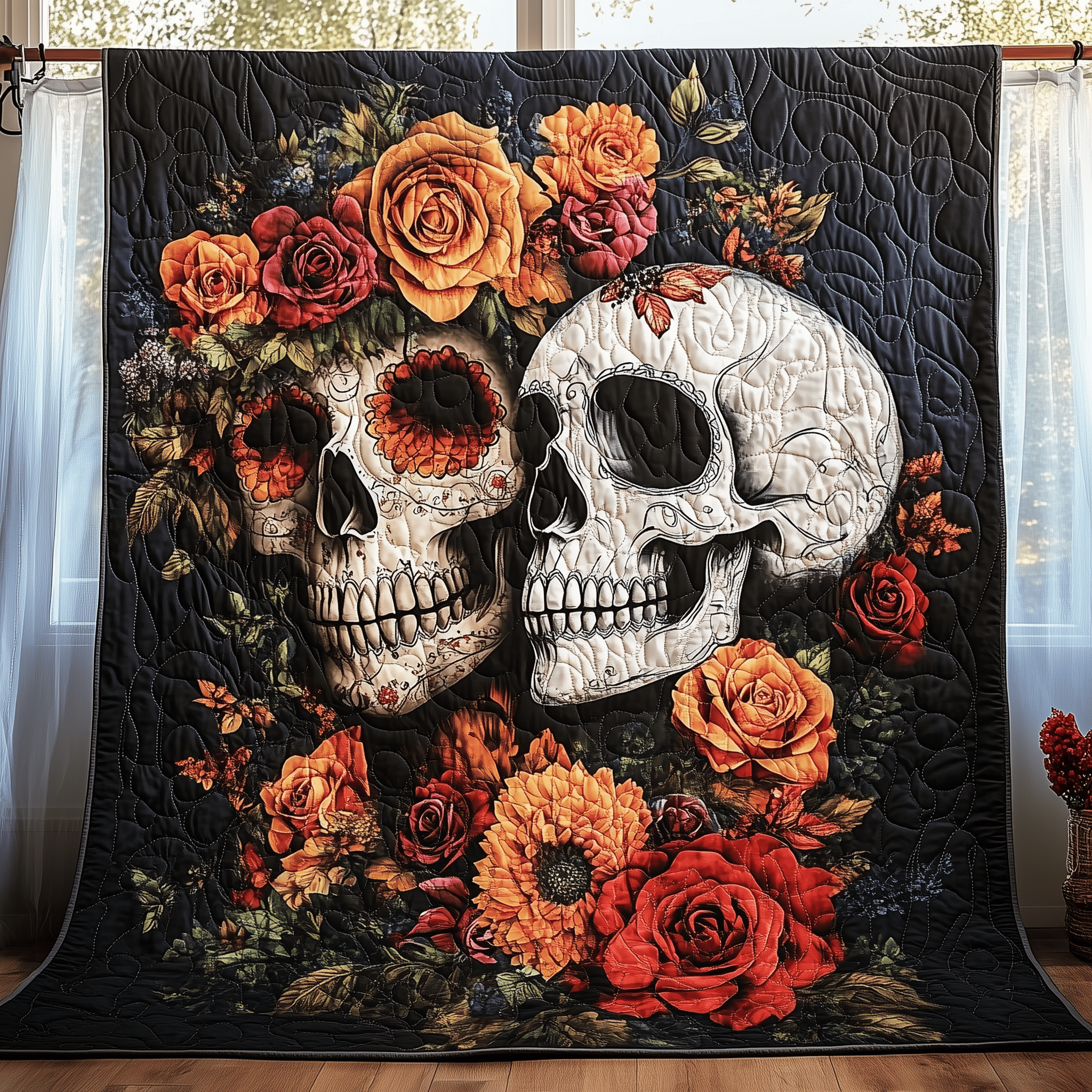 Skull Couple Quilted Blanket Christmas Throw Blanket Best Christmas Gifts For Women