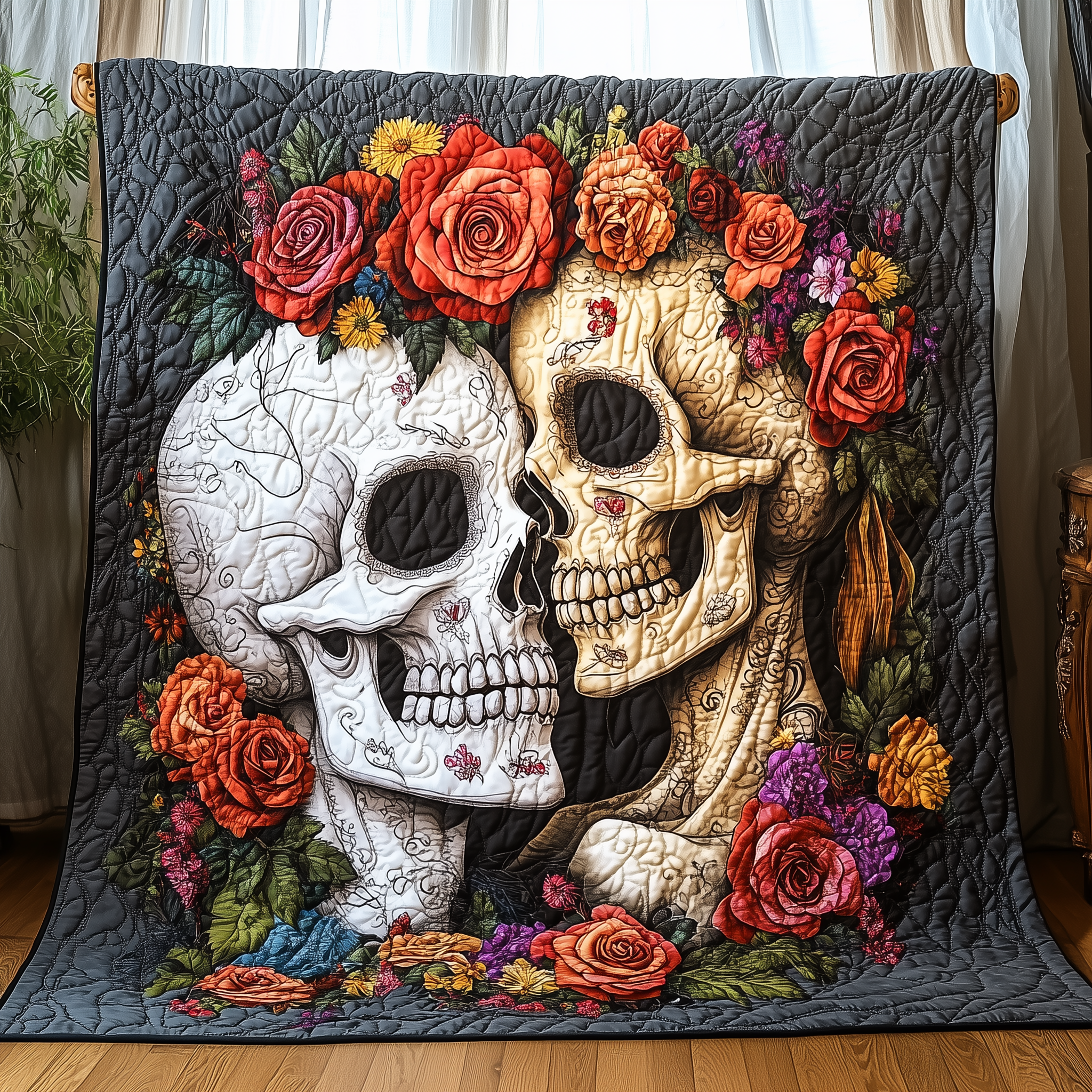 Skull Couple Quilted Blanket Christmas Throw Blanket Christmas Ideas For Boyfriend