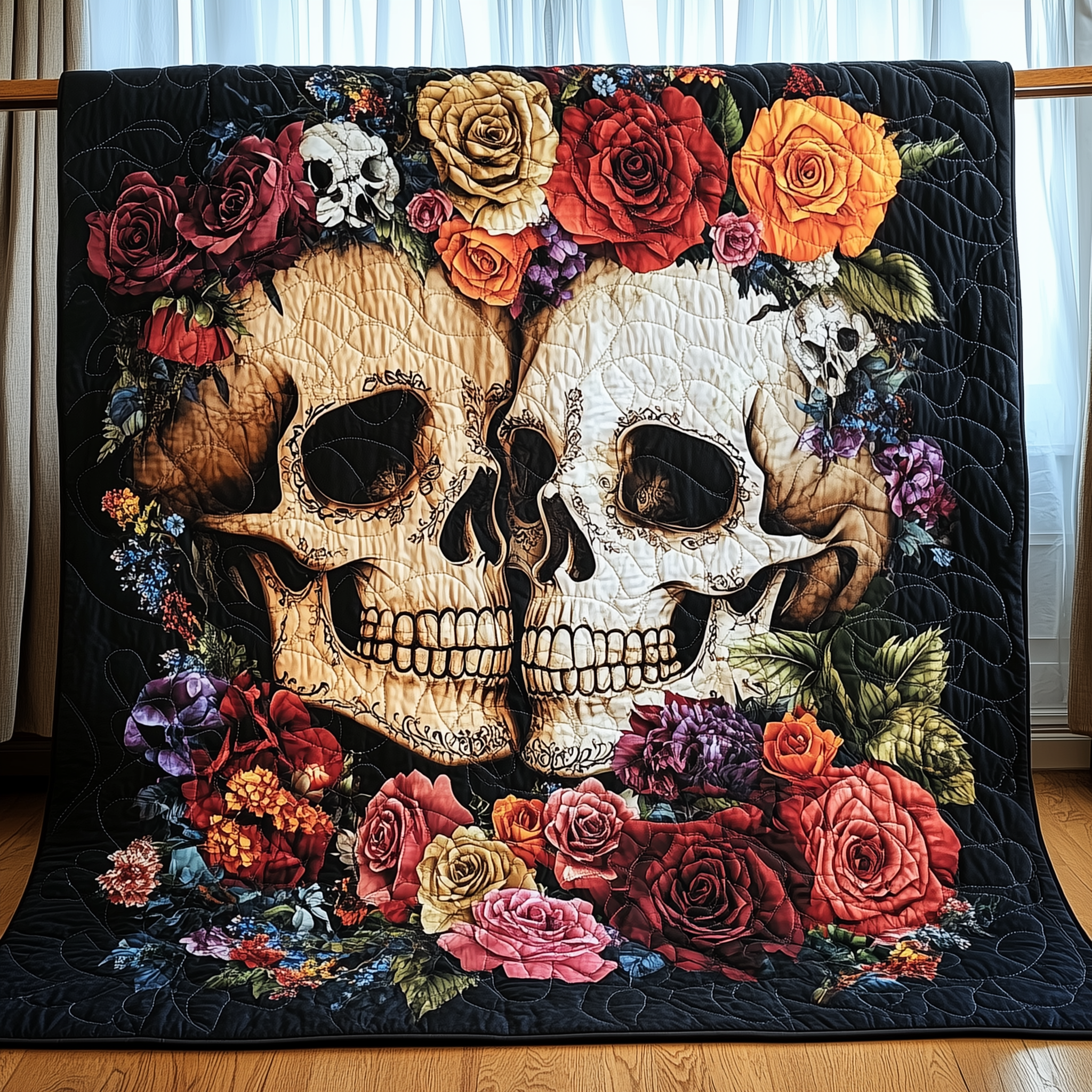 Skull Couple Quilted Blanket Christmas Throw Blanket Romantic Gift for Newlywed