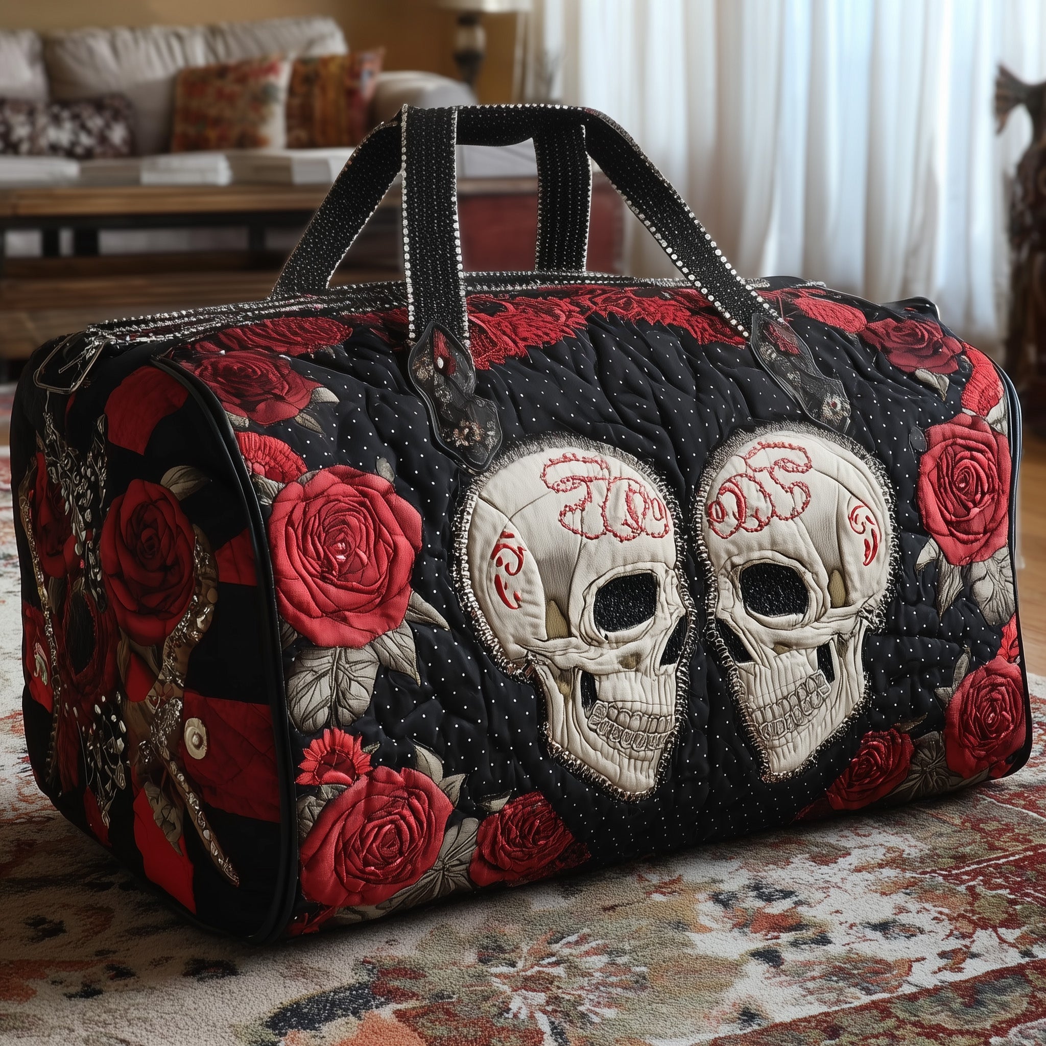 Skull Couple Quilted Duffle Bag For Weekend Trips