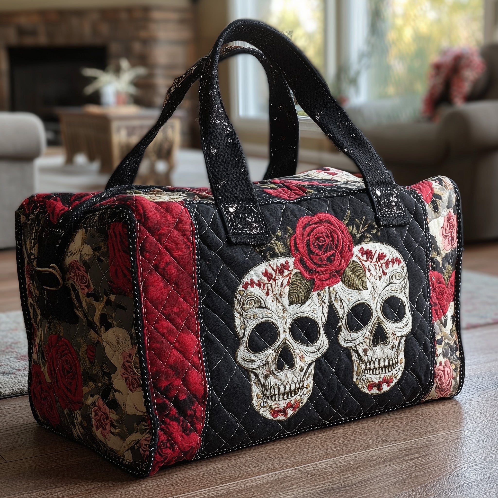 Skull Couple Quilted Duffle Bag Gift For Friends