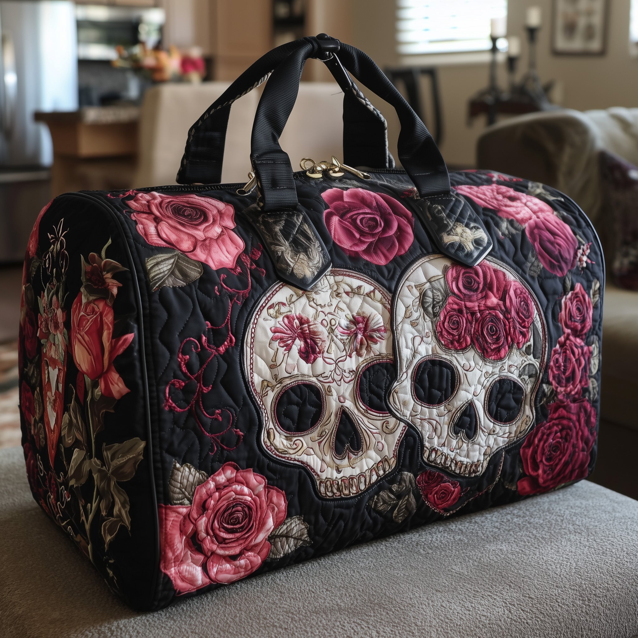 Skull Couple Quilted Duffle Bag Gift For Her