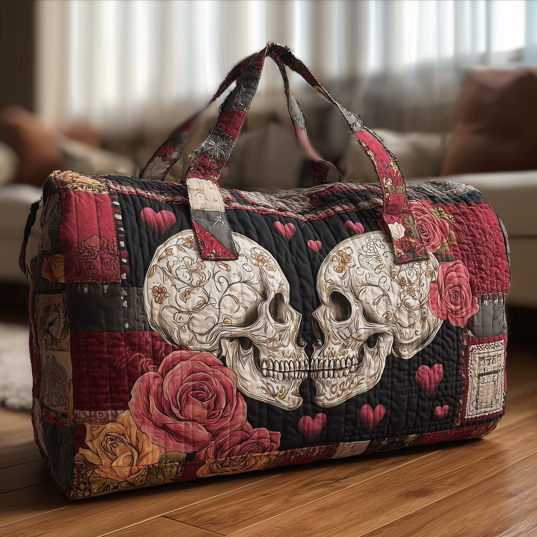 Skull Couple Quilted Duffle Bag Gift For Mom