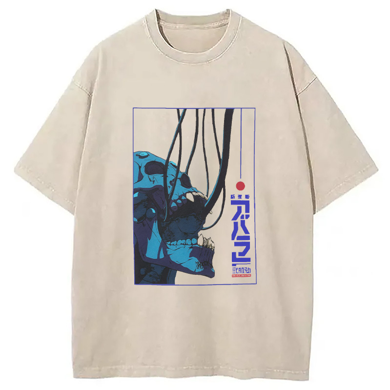 Skull Cyberpunk Cyborg Vaporwave Washed T-Shirt Funny Aesthetic Trendy Apparel Gifts For Friends