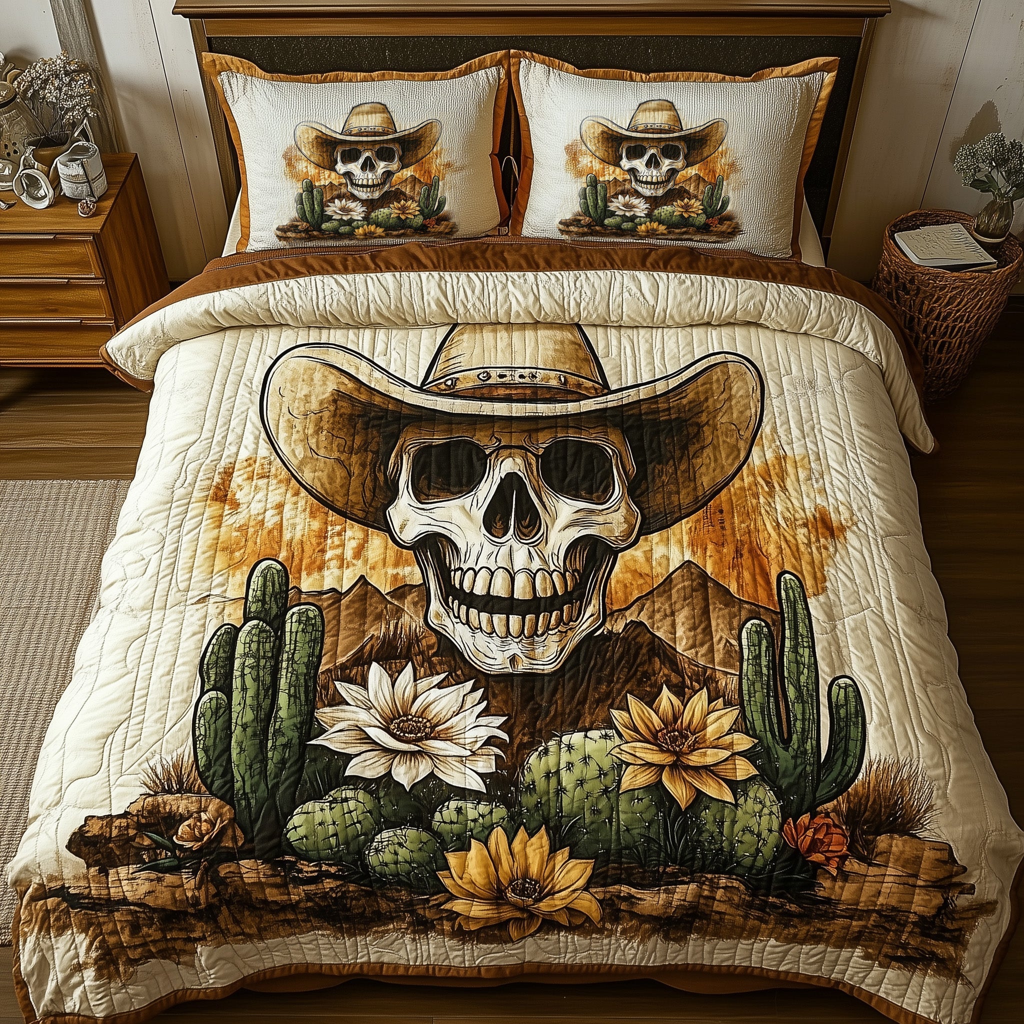 Skull Desert Guardian Quilted Bedding Set Duvet Cover Merchandise Cowboy Christmas Gifts