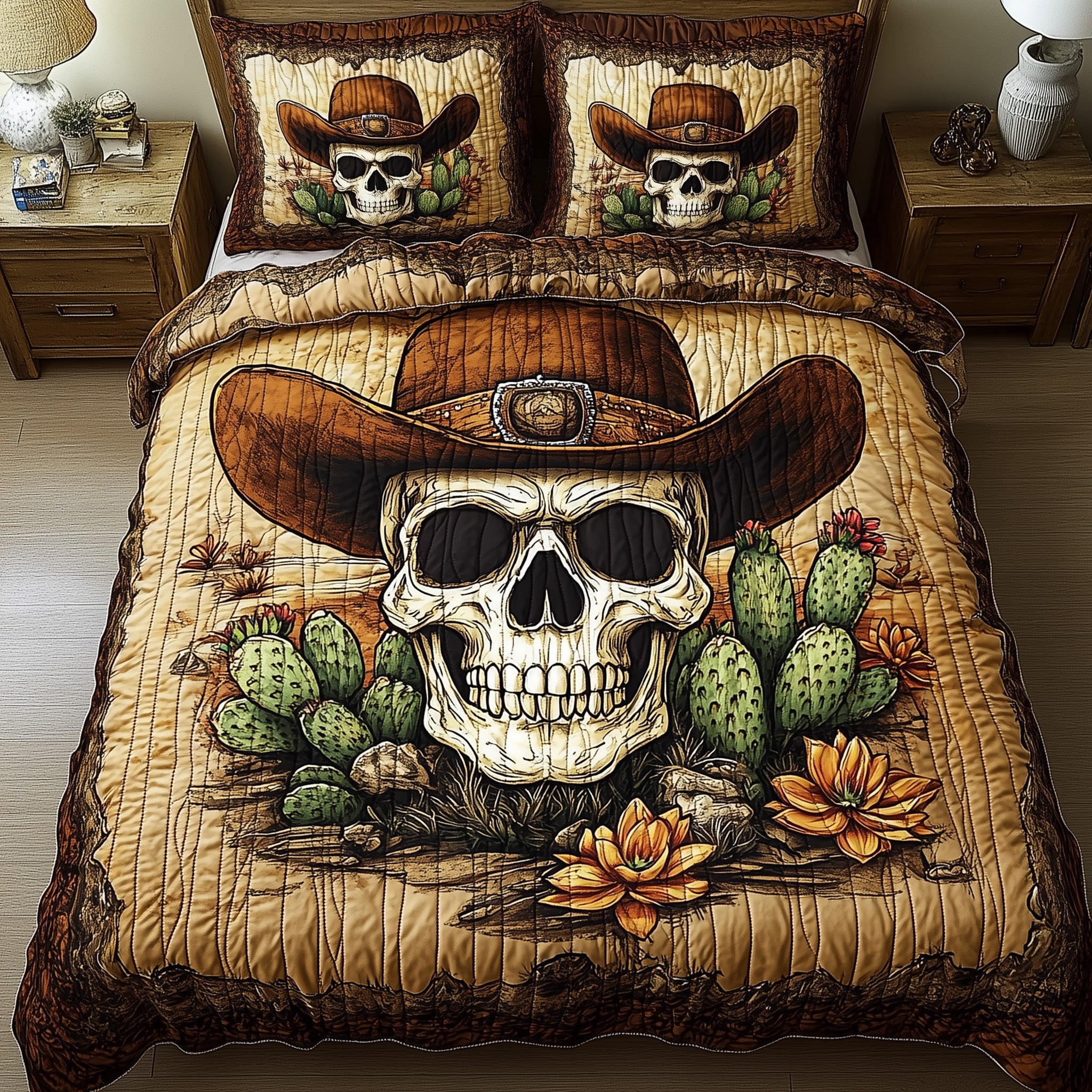 Skull Desert Guardian Quilted Bedding Set Duvet Cover Merchandise Western Gifts For Men