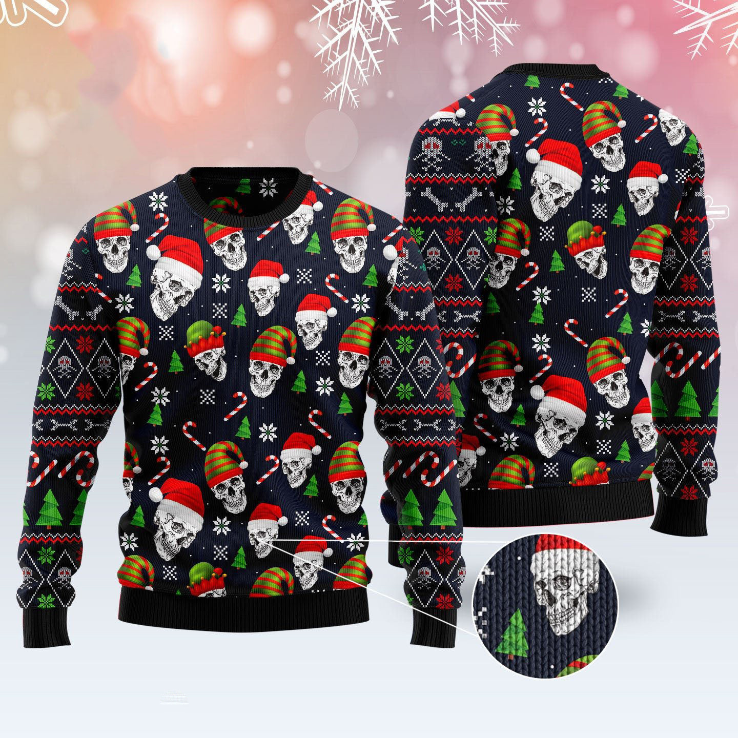 Skull Face Ugly Christmas Sweater Gothic Design Funny Christmas Sweater Gifts For Him