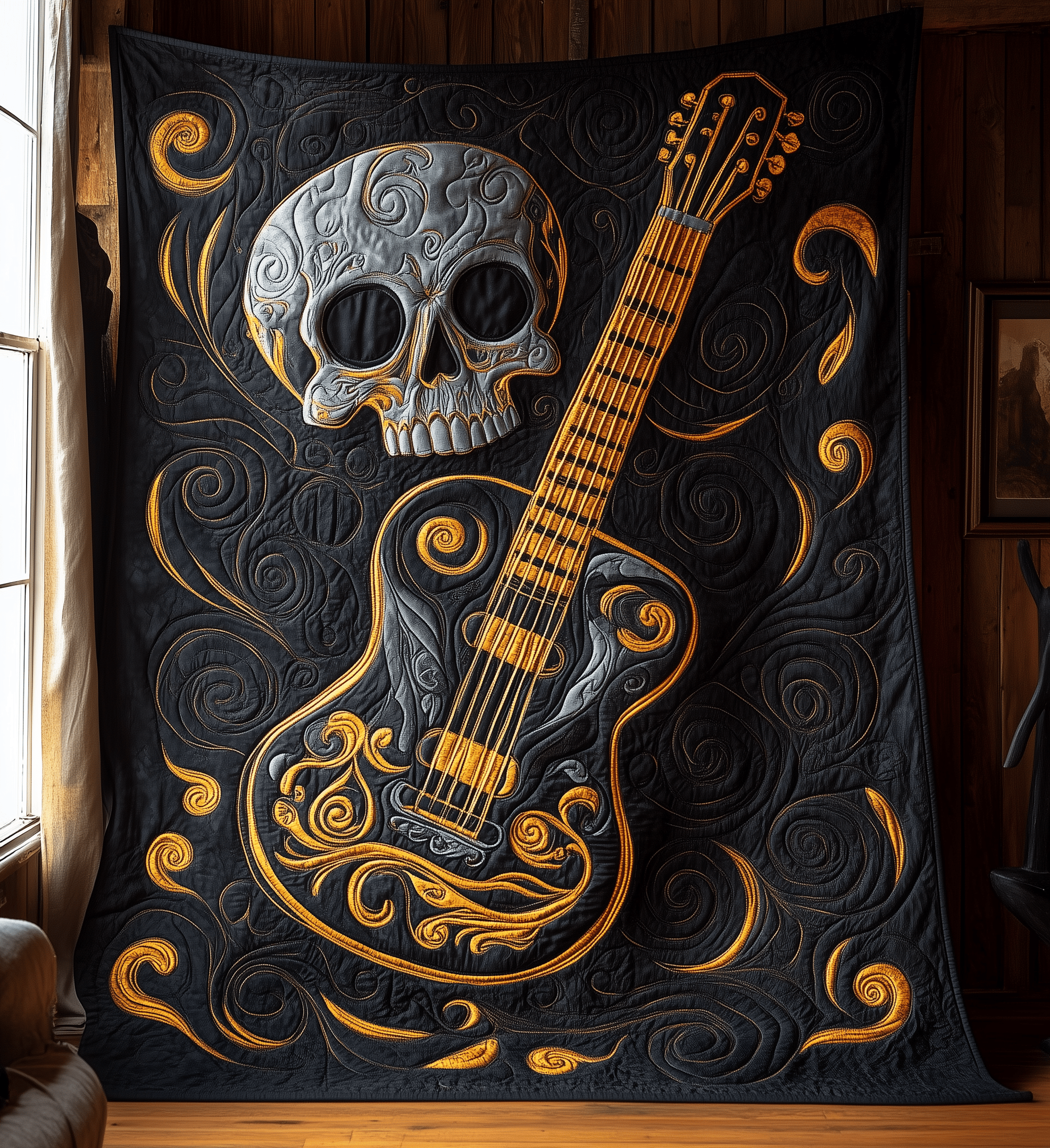 Skull Faced Guitar Quilted Blanket Christmas Throw Blanket Christmas Presents For Wife