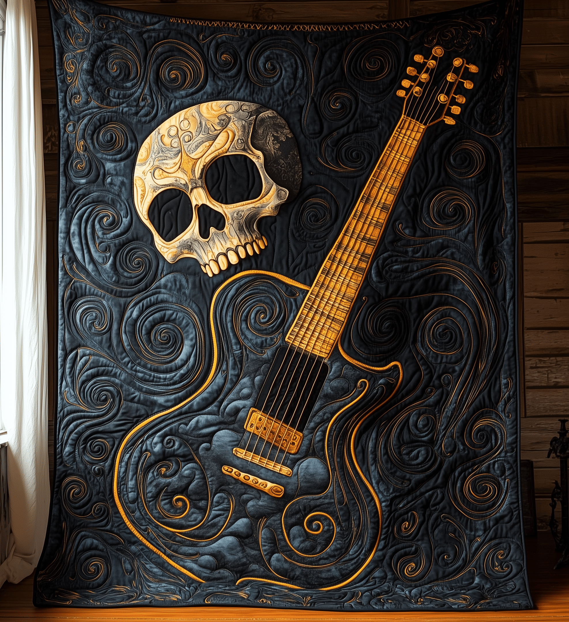 Skull Faced Guitar Quilted Blanket Christmas Throw Blanket Granny Xmas Gifts